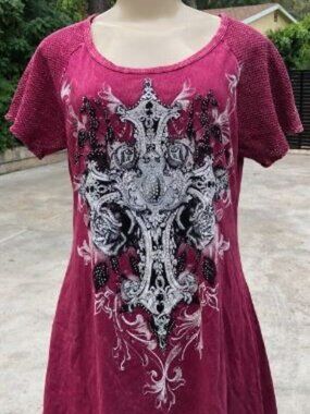 Vocal burgundy embellished plus size t shirt tunic